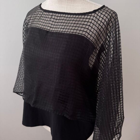 Anne Fontaine Black Geometric Printed‎ Sheer Nolann Blouse Oversized  Sz 44 US12 - Picture 2 of 8